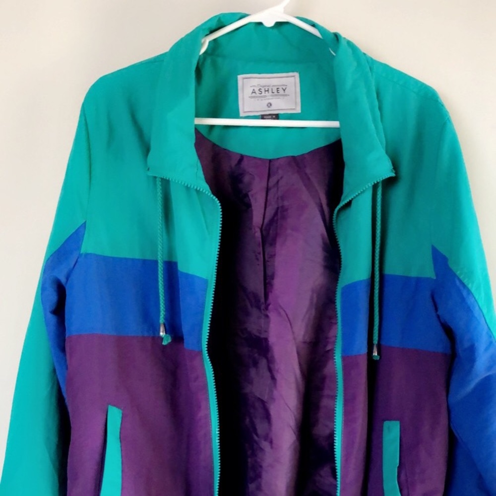Teal block color windbreaker